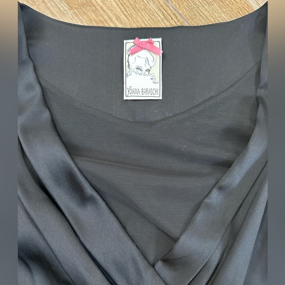 Yoana Baraschi Black Faux Wrap Silk Blend Dress with Lace - Picture 2 of 9